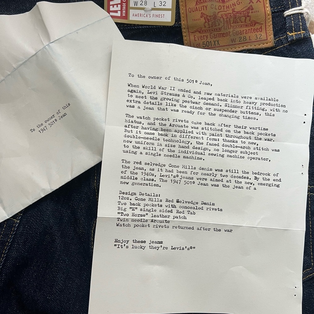Levi's Vintage Clothing
1947 501 ORIGINAL FIT SELVEDGE JEANS Reproduction 28x32 - Picture 7 of 16